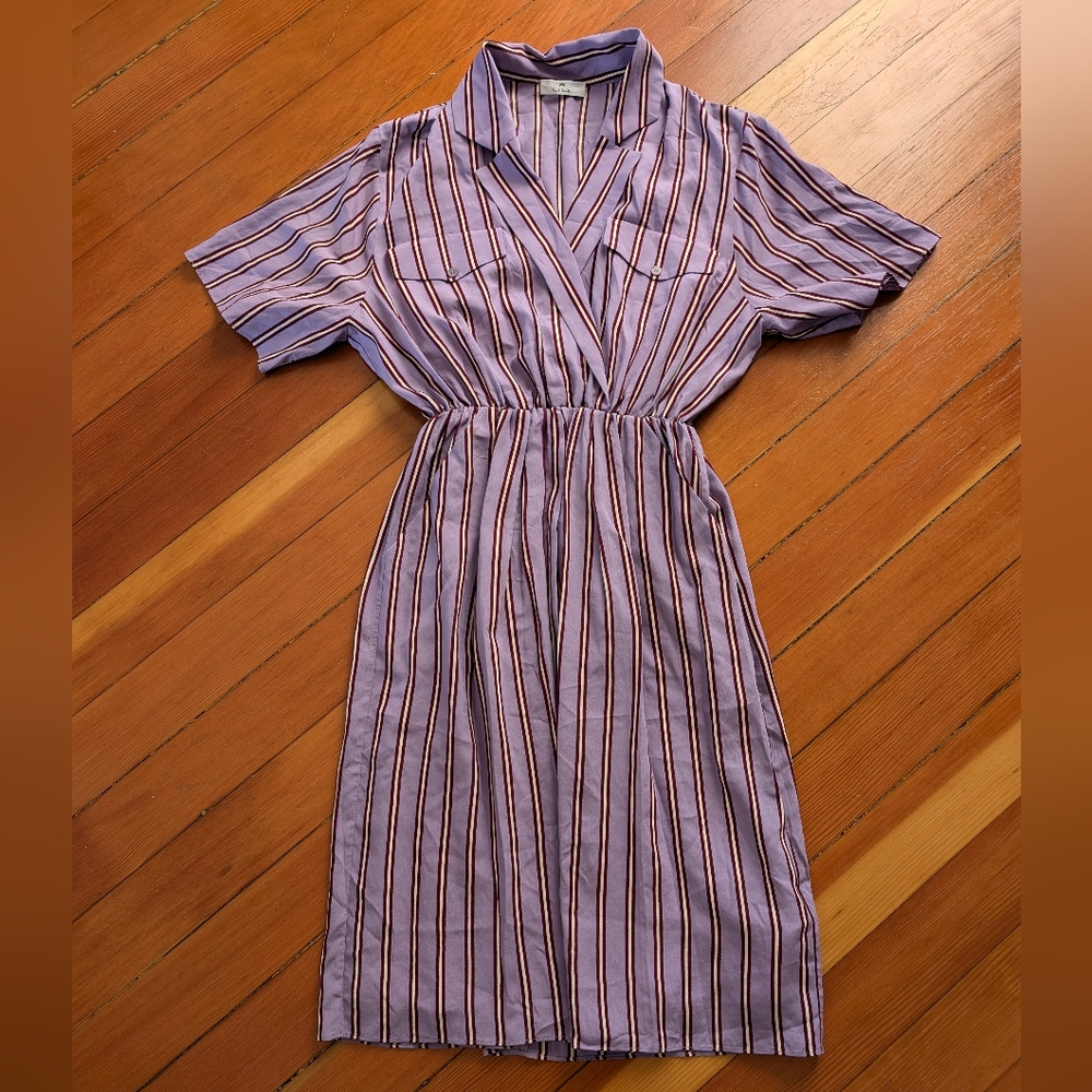NWOT Paul Smith Lavender Striped Shirtdress sz 38 S M silk viscose purple Collar